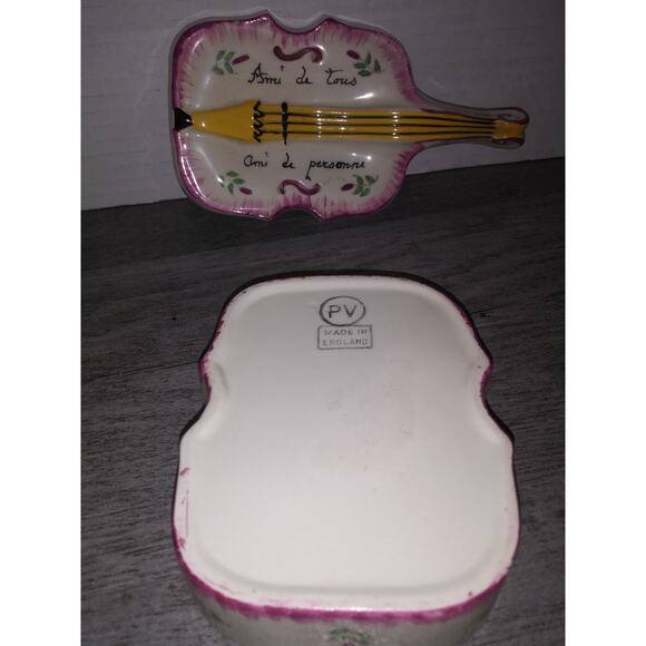 Ami de Tous Ami de Personne Friend Pink Accented PV Trinket Box Made in England - Picture 6 of 7